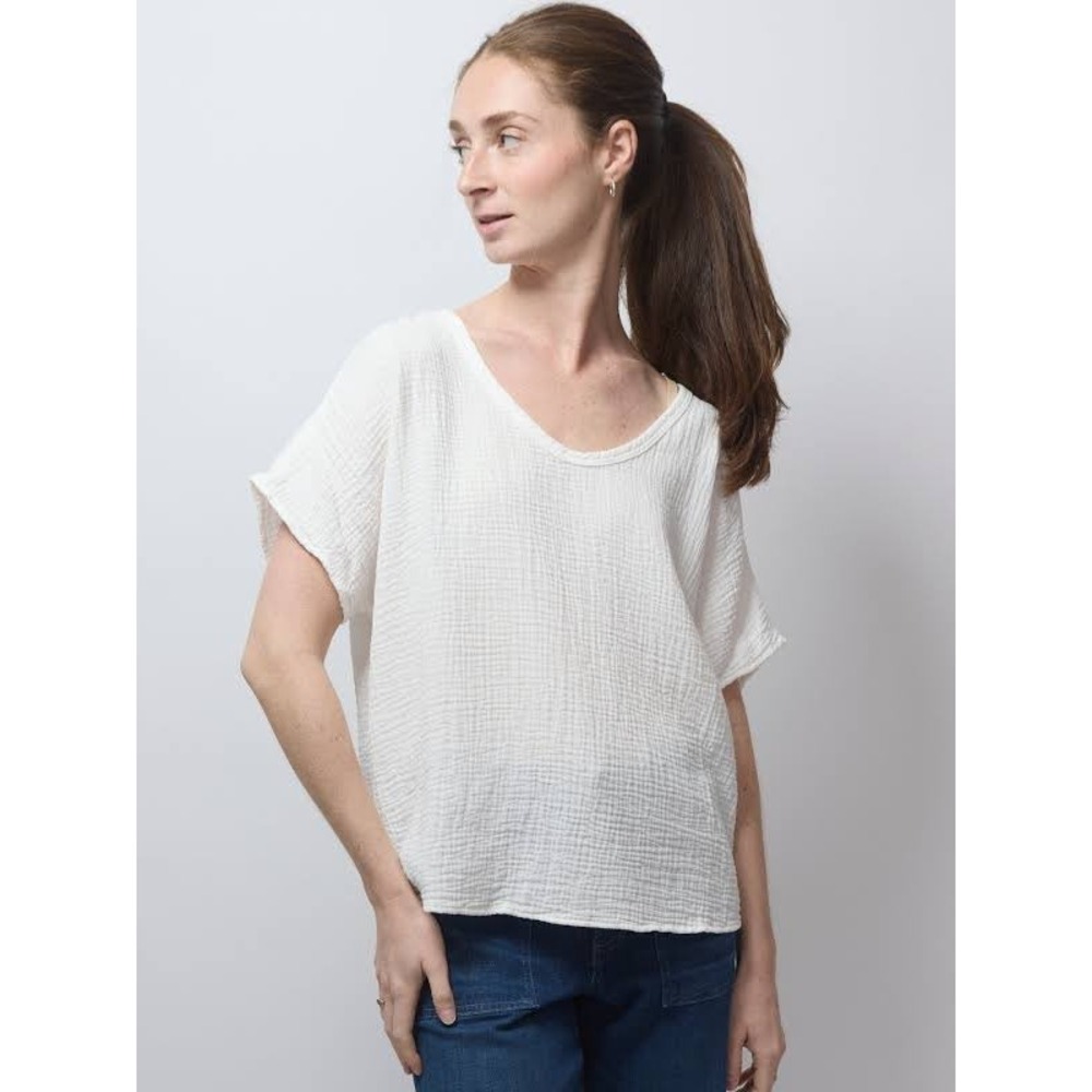 TOAST Double Gauze Cotton Top Off White Cream Raw Edge Blouse LLTVS30 Medium